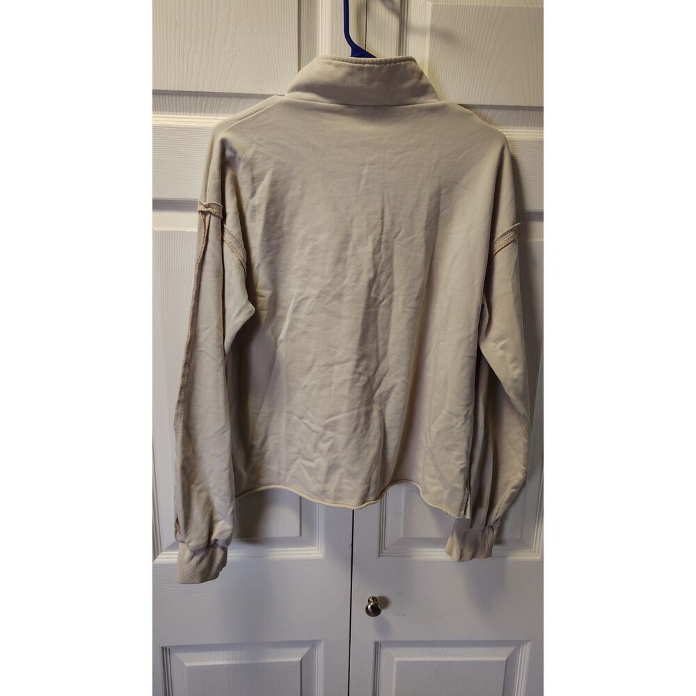 Hem & Thread Beige Large Half Button Long Sleeve … - image 2